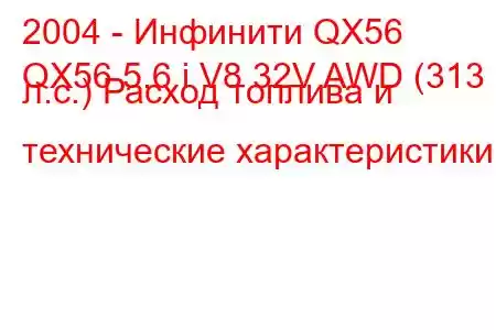 2004 - Инфинити QX56
QX56 5.6 i V8 32V AWD (313 л.с.) Расход топлива и технические характеристики