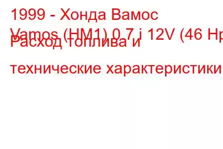 1999 - Хонда Вамос
Vamos (HM1) 0.7 i 12V (46 Hp) Расход топлива и технические характеристики