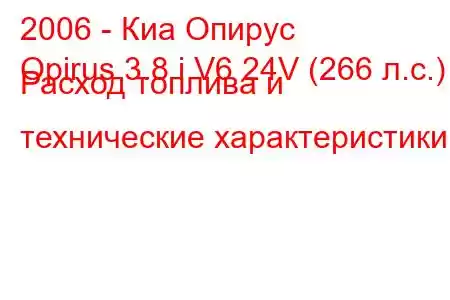 2006 - Киа Опирус
Opirus 3.8 i V6 24V (266 л.с.) Расход топлива и технические характеристики