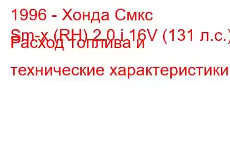 1996 - Хонда Смкс
Sm-x (RH) 2.0 i 16V (131 л.с.) Расход топлива и технические характеристики