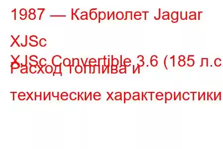 1987 — Кабриолет Jaguar XJSc
XJSc Convertible 3.6 (185 л.с.) Расход топлива и технические характеристики