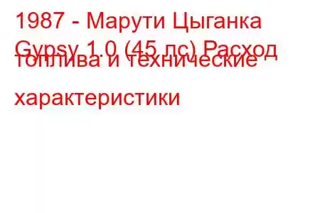 1987 - Марути Цыганка
Gypsy 1.0 (45 лс) Расход топлива и технические характеристики