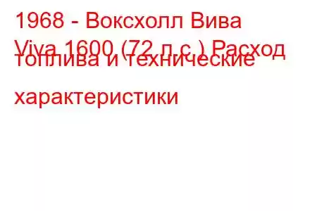 1968 - Воксхолл Вива
Viva 1600 (72 л.с.) Расход топлива и технические характеристики