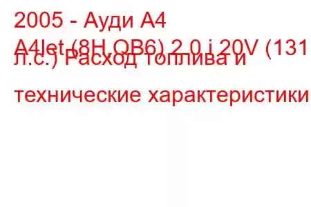 2005 - Ауди А4
A4let (8H,QB6) 2.0 i 20V (131 л.с.) Расход топлива и технические характеристики