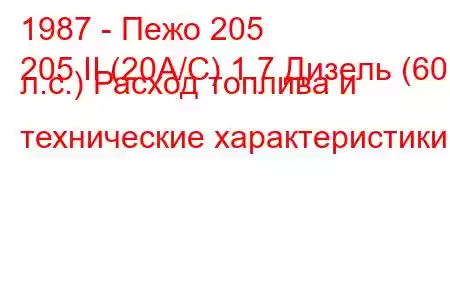 1987 - Пежо 205
205 II (20А/С) 1.7 Дизель (60 л.с.) Расход топлива и технические характеристики