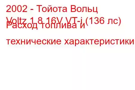 2002 - Тойота Вольц
Voltz 1.8 16V VT-i (136 лс) Расход топлива и технические характеристики