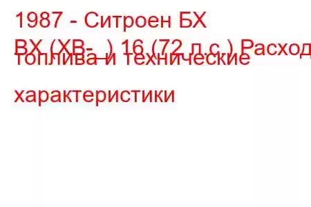 1987 - Ситроен БХ
BX (XB-_) 16 (72 л.с.) Расход топлива и технические характеристики