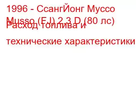 1996 - СсангЙонг Муссо
Musso (FJ) 2.3 D (80 лс) Расход топлива и технические характеристики