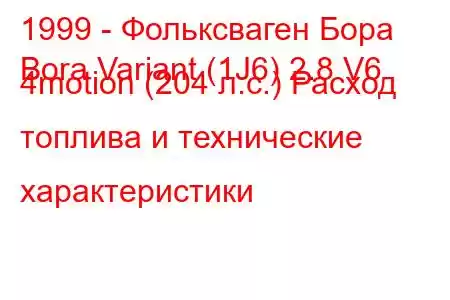 1999 - Фольксваген Бора
Bora Variant (1J6) 2.8 V6 4motion (204 л.с.) Расход топлива и технические характеристики