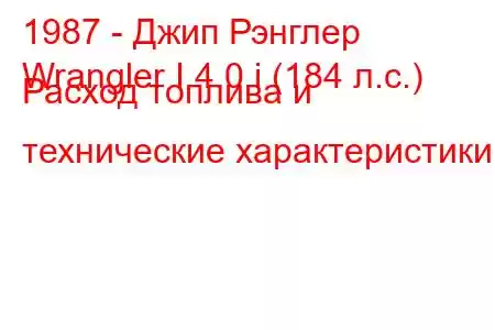 1987 - Джип Рэнглер
Wrangler I 4.0 i (184 л.с.) Расход топлива и технические характеристики