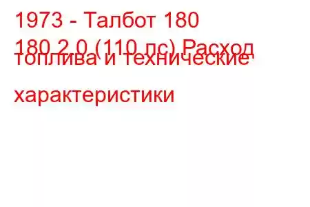 1973 - Талбот 180
180 2.0 (110 лс) Расход топлива и технические характеристики