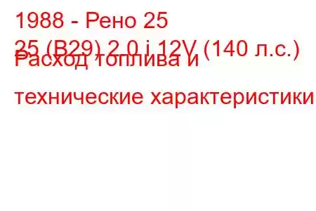 1988 - Рено 25
25 (B29) 2.0 i 12V (140 л.с.) Расход топлива и технические характеристики