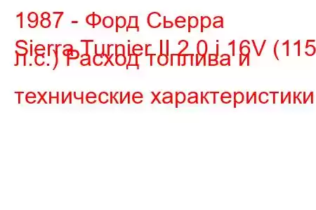 1987 - Форд Сьерра
Sierra Turnier II 2.0 i 16V (115 л.с.) Расход топлива и технические характеристики