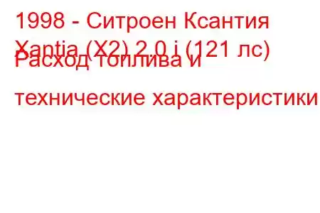 1998 - Ситроен Ксантия
Xantia (X2) 2.0 i (121 лс) Расход топлива и технические характеристики