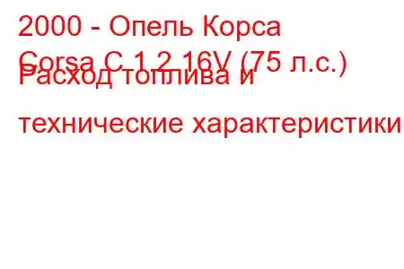 2000 - Опель Корса
Corsa C 1.2 16V (75 л.с.) Расход топлива и технические характеристики