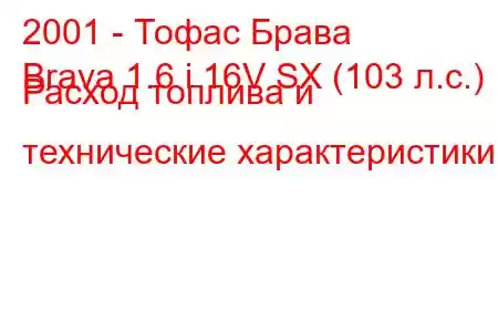 2001 - Тофас Брава
Brava 1.6 i 16V SX (103 л.с.) Расход топлива и технические характеристики