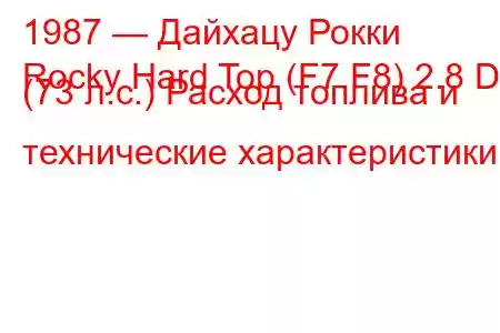 1987 — Дайхацу Рокки
Rocky Hard Top (F7,F8) 2.8 D (73 л.с.) Расход топлива и технические характеристики