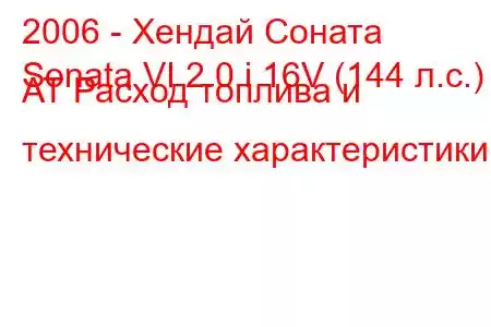 2006 - Хендай Соната
Sonata VI 2.0 i 16V (144 л.с.) AT Расход топлива и технические характеристики