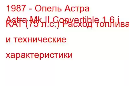 1987 - Опель Астра
Astra Mk II Convertible 1.6 i KAT (75 л.с.) Расход топлива и технические характеристики