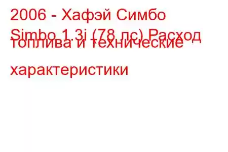 2006 - Хафэй Симбо
Simbo 1.3i (78 лс) Расход топлива и технические характеристики