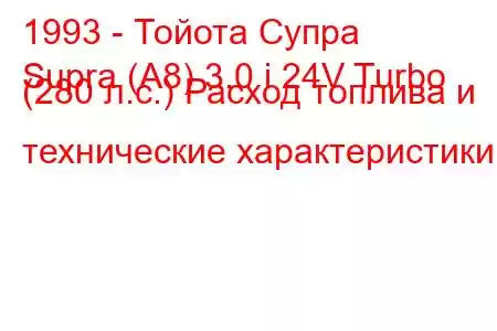 1993 - Тойота Супра
Supra (A8) 3.0 i 24V Turbo (280 л.с.) Расход топлива и технические характеристики