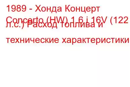 1989 - Хонда Концерт
Concerto (HW) 1.6 i 16V (122 л.с.) Расход топлива и технические характеристики