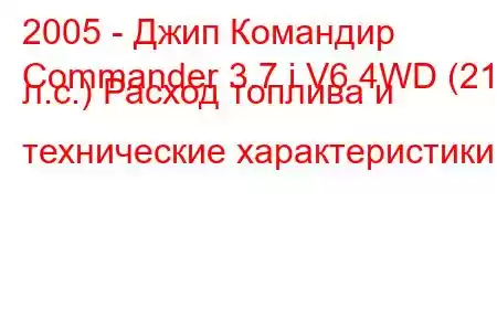 2005 - Джип Командир
Commander 3.7 i V6 4WD (213 л.с.) Расход топлива и технические характеристики