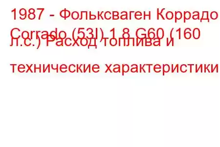 1987 - Фольксваген Коррадо
Corrado (53I) 1.8 G60 (160 л.с.) Расход топлива и технические характеристики