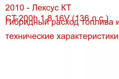 2010 - Лексус КТ
CT 200h 1.8 16V (136 л.с.) Гибридный расход топлива и технические характеристики