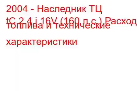 2004 - Наследник ТЦ
tC 2.4 i 16V (160 л.с.) Расход топлива и технические характеристики