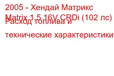 2005 - Хендай Матрикс
Matrix 1.5 16V CRDi (102 лс) Расход топлива и технические характеристики