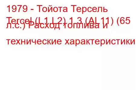 1979 - Тойота Терсель
Tercel (L1,L2) 1.3 (AL11) (65 л.с.) Расход топлива и технические характеристики