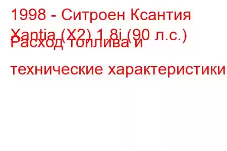 1998 - Ситроен Ксантия
Xantia (X2) 1.8i (90 л.с.) Расход топлива и технические характеристики