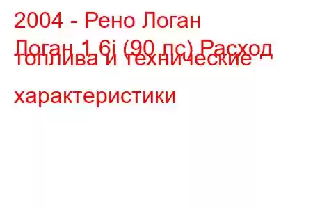 2004 - Рено Логан
Логан 1.6i (90 лс) Расход топлива и технические характеристики