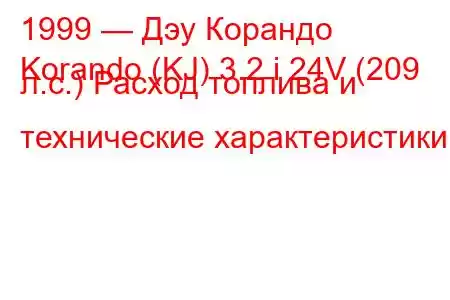 1999 — Дэу Корандо
Korando (KJ) 3.2 i 24V (209 л.с.) Расход топлива и технические характеристики