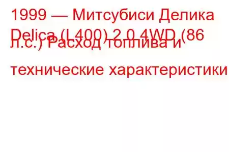 1999 — Митсубиси Делика
Delica (L400) 2.0 4WD (86 л.с.) Расход топлива и технические характеристики