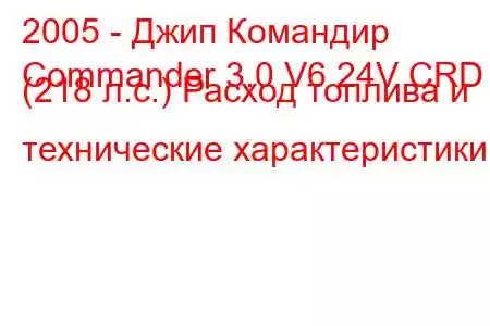 2005 - Джип Командир
Commander 3.0 V6 24V CRD (218 л.с.) Расход топлива и технические характеристики