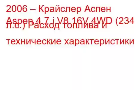 2006 – Крайслер Аспен
Aspen 4.7 i V8 16V 4WD (234 л.с.) Расход топлива и технические характеристики