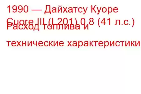 1990 — Дайхатсу Куоре
Cuore III (L201) 0.8 (41 л.с.) Расход топлива и технические характеристики