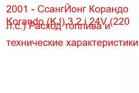 2001 - СсангЙонг Корандо
Korando (KJ) 3.2 i 24V (220 л.с.) Расход топлива и технические характеристики