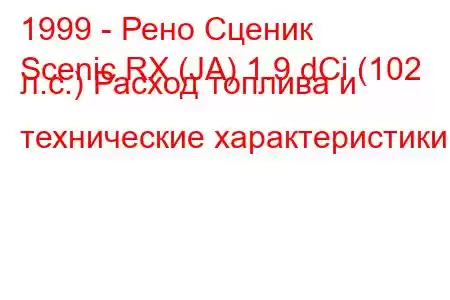 1999 - Рено Сценик
Scenic RX (JA) 1.9 dCi (102 л.с.) Расход топлива и технические характеристики