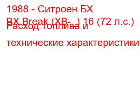 1988 - Ситроен БХ
BX Break (XB-_) 16 (72 л.с.) Расход топлива и технические характеристики