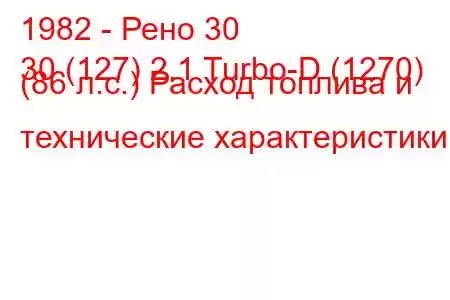 1982 - Рено 30
30 (127) 2.1 Turbo-D (1270) (86 л.с.) Расход топлива и технические характеристики