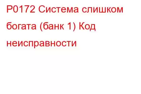 P0172 Система слишком богата (банк 1) Код неисправности