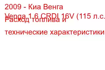 2009 - Киа Венга
Venga 1.6 CRDI 16V (115 л.с.) Расход топлива и технические характеристики