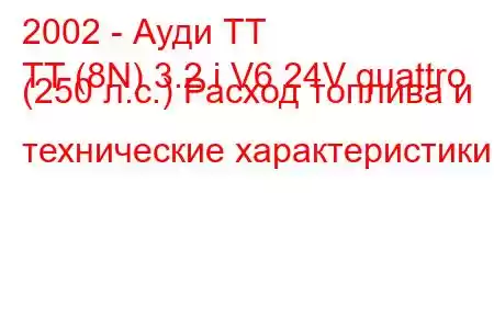 2002 - Ауди ТТ
TT (8N) 3.2 i V6 24V quattro (250 л.с.) Расход топлива и технические характеристики