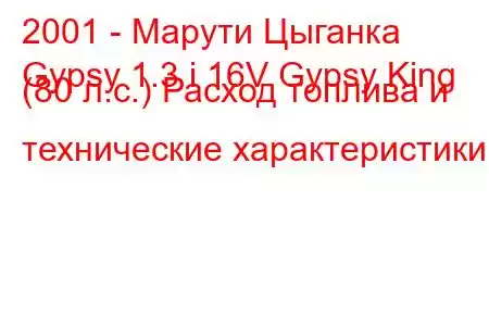 2001 - Марути Цыганка
Gypsy 1.3 i 16V Gypsy King (80 л.с.) Расход топлива и технические характеристики