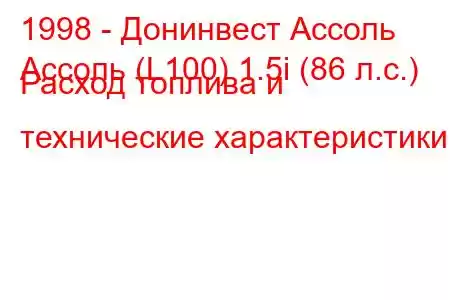 1998 - Донинвест Ассоль
Ассоль (L100) 1.5i (86 л.с.) Расход топлива и технические характеристики