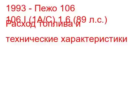 1993 - Пежо 106
106 I (1A/C) 1.6 (89 л.с.) Расход топлива и технические характеристики