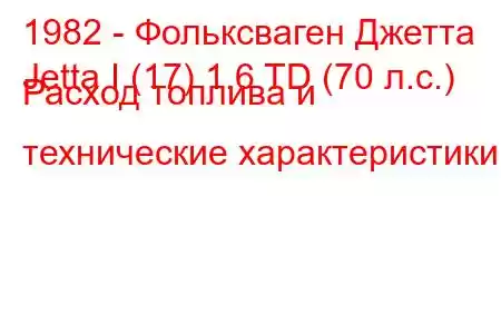 1982 - Фольксваген Джетта
Jetta I (17) 1.6 TD (70 л.с.) Расход топлива и технические характеристики